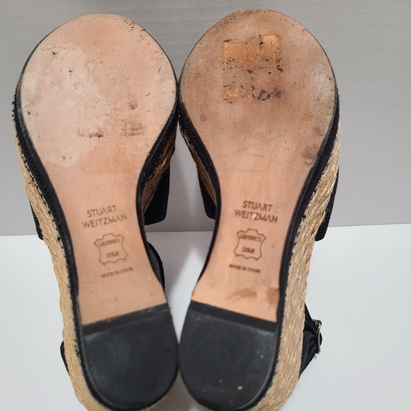 Stuart Weiztman Canvas Wedge Espadrille Sandal Black 7.5 - Picture 5 of 7